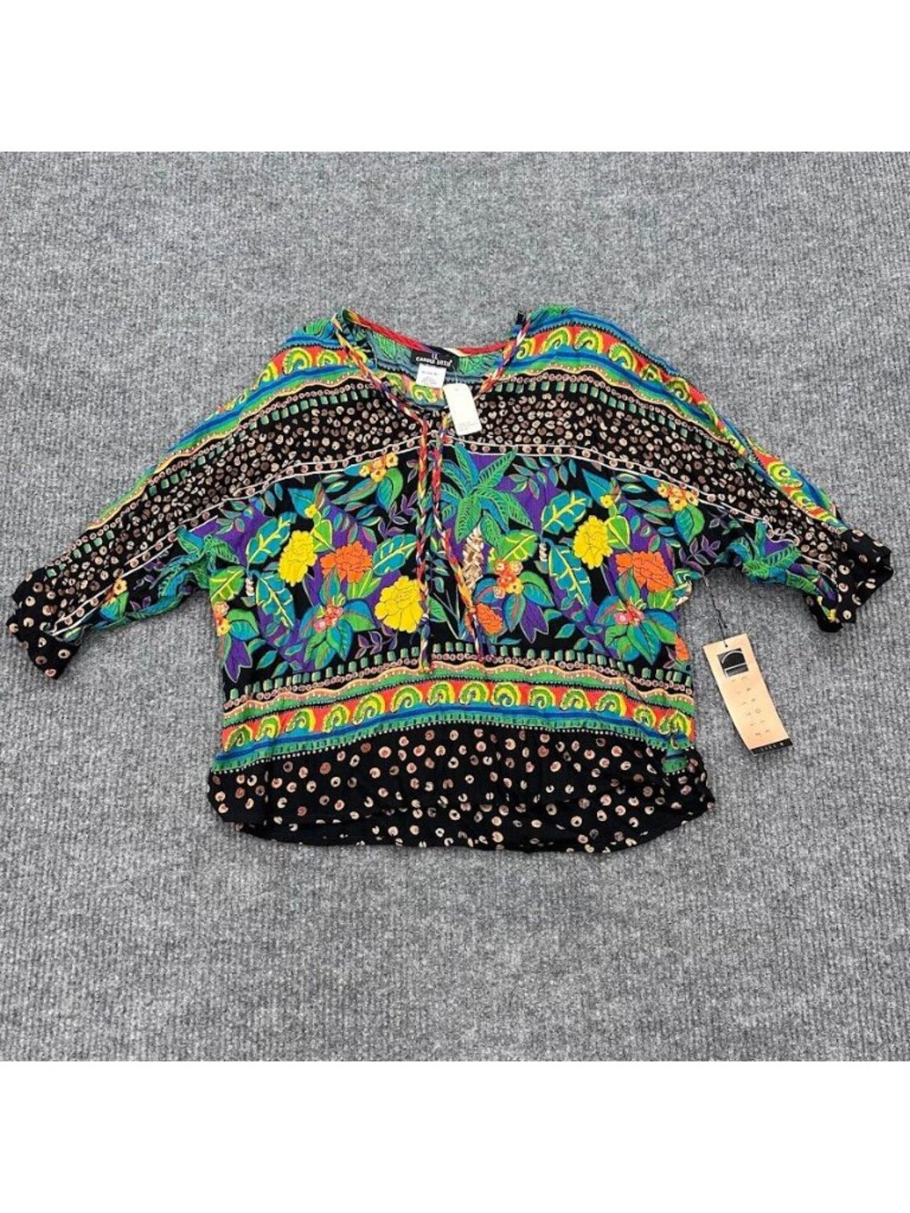 Vtg Carole Little Tropical Floral Festival Blouse Vibrant Boho Womens Sz 12 NEW